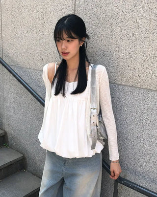 Pumpkin Shirred Strap Sleeveless Blouse