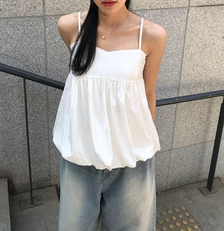 Pumpkin Shirred Strap Sleeveless Blouse