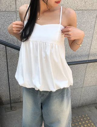 Pumpkin Shirred Strap Sleeveless Blouse