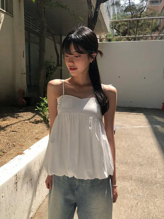 Pumpkin Shirred Strap Sleeveless Blouse