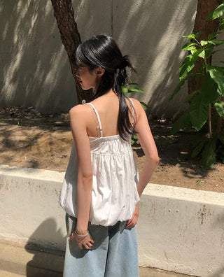 Pumpkin Shirred Strap Sleeveless Blouse