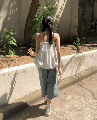 Pumpkin Shirred Strap Sleeveless Blouse