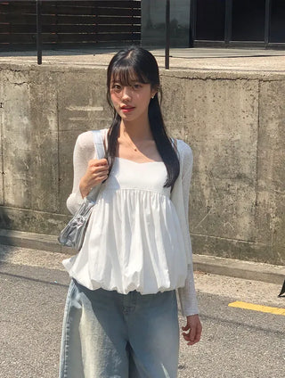Pumpkin Shirred Strap Sleeveless Blouse