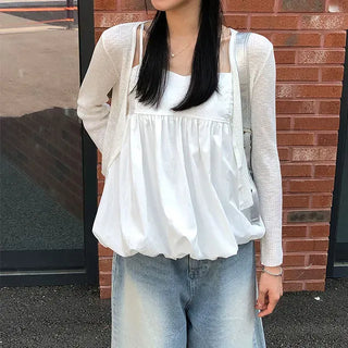 Pumpkin Shirred Strap Sleeveless Blouse