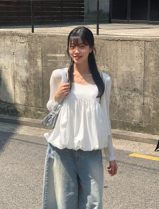 Pumpkin Shirred Strap Sleeveless Blouse