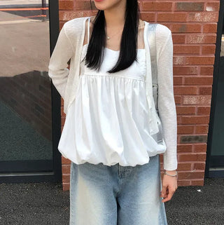 Pumpkin Shirred Strap Sleeveless Blouse