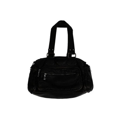 Multi-pocket leather shoulder bag