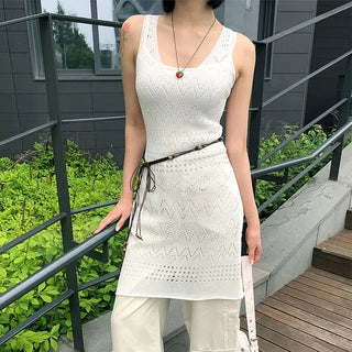Bohemian Punched Mesh Sleeveless Knit Dress