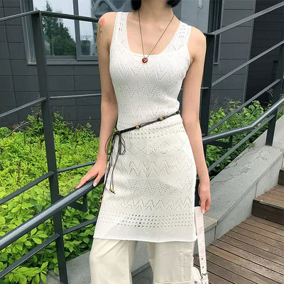 Bohemian Punched Mesh Sleeveless Knit Dress