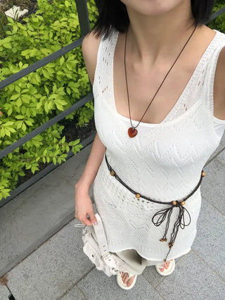 Bohemian Punched Mesh Sleeveless Knit Dress