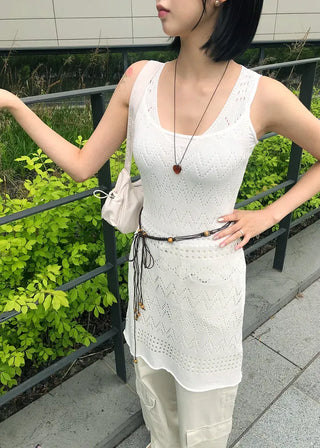 Bohemian Punched Mesh Sleeveless Knit Dress