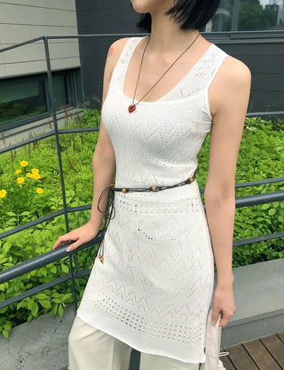 Bohemian Punched Mesh Sleeveless Knit Dress