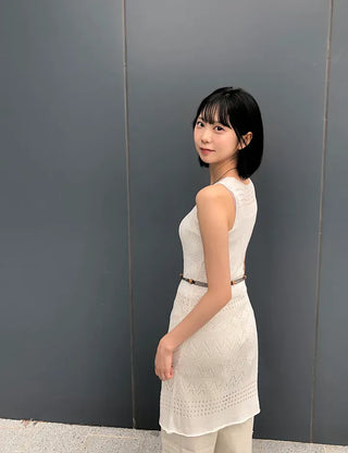 Bohemian Punched Mesh Sleeveless Knit Dress