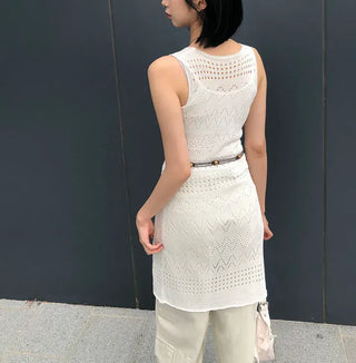 Bohemian Punched Mesh Sleeveless Knit Dress