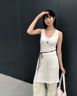 Bohemian Punched Mesh Sleeveless Knit Dress