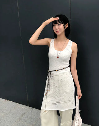 Bohemian Punched Mesh Sleeveless Knit Dress