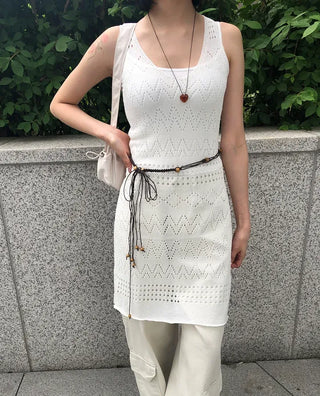 Bohemian Punched Mesh Sleeveless Knit Dress