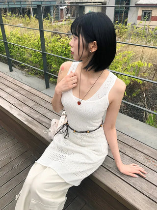 Bohemian Punched Mesh Sleeveless Knit Dress