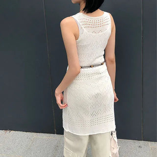 Bohemian Punched Mesh Sleeveless Knit Dress