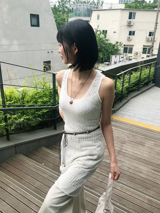 Bohemian Punched Mesh Sleeveless Knit Dress
