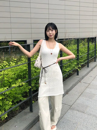 Bohemian Punched Mesh Sleeveless Knit Dress