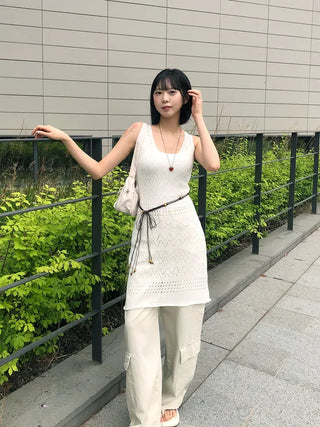 Bohemian Punched Mesh Sleeveless Knit Dress
