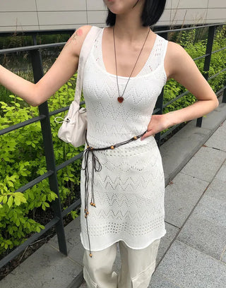 Bohemian Punched Mesh Sleeveless Knit Dress