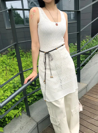 Bohemian Punched Mesh Sleeveless Knit Dress