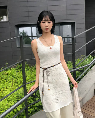 Bohemian Punched Mesh Sleeveless Knit Dress