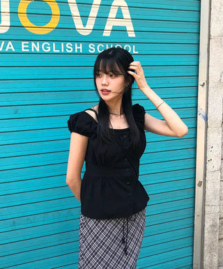 Off-shoulder Shirred Puff Sleeveless Blouse