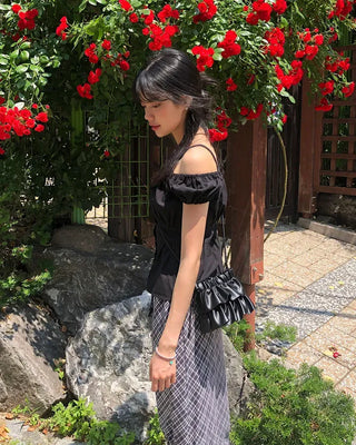 Off-shoulder Shirred Puff Sleeveless Blouse