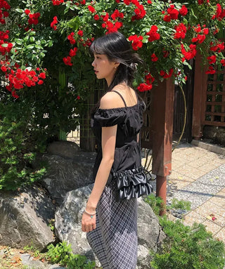 Off-shoulder Shirred Puff Sleeveless Blouse