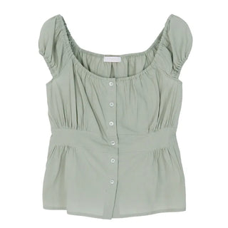 Off-shoulder Shirred Puff Sleeveless Blouse
