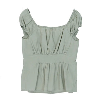 Off-shoulder Shirred Puff Sleeveless Blouse