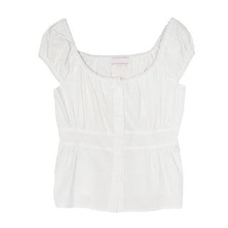 Off-shoulder Shirred Puff Sleeveless Blouse