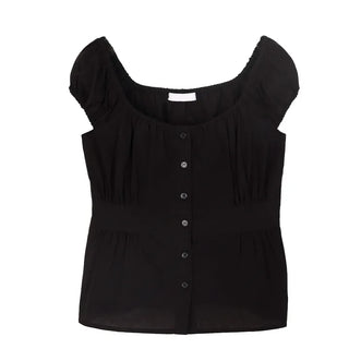 Off-shoulder Shirred Puff Sleeveless Blouse