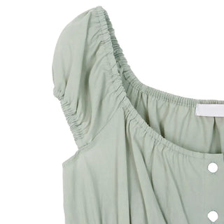 Off-shoulder Shirred Puff Sleeveless Blouse