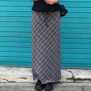 Check String H-Line Maxi Long Skirt