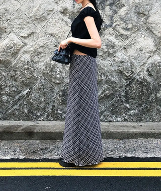 Check String H-Line Maxi Long Skirt