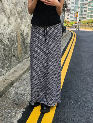 Check String H-Line Maxi Long Skirt