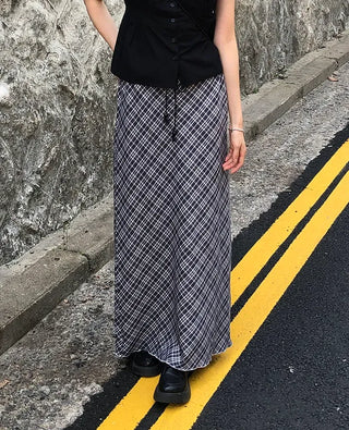 Check String H-Line Maxi Long Skirt