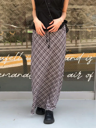 Check String H-Line Maxi Long Skirt