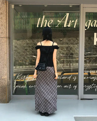 Check String H-Line Maxi Long Skirt