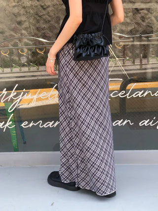 Check String H-Line Maxi Long Skirt