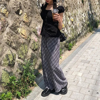 Check String H-Line Maxi Long Skirt