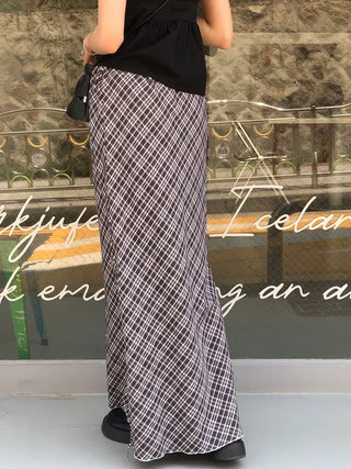 Check String H-Line Maxi Long Skirt