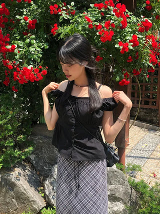 Check String H-Line Maxi Long Skirt