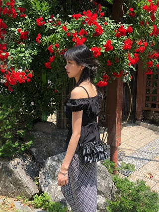 Check String H-Line Maxi Long Skirt
