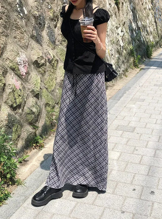 Check String H-Line Maxi Long Skirt