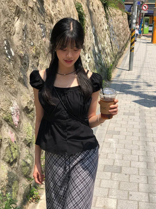 Check String H-Line Maxi Long Skirt